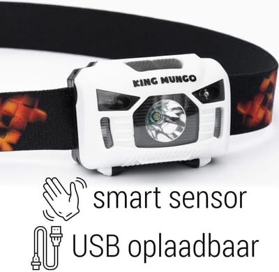Hoofdlamp LED Oplaadbaar Wit - Leeslampje voor Boek - Hardloop verlichting - Kluslamp - 160 Echte Lumen - King Mungo KMHL021