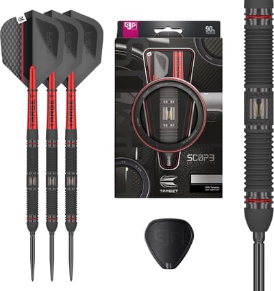 Target Darts Scope Steel Tip Dartset 23G Barrel 01 - 90% Wolfraam - Zwarte PVD Coating - Swiss Point Punten - Pro Grip Shafts - Pro Ultra Flights - Compleet met Gereedschap