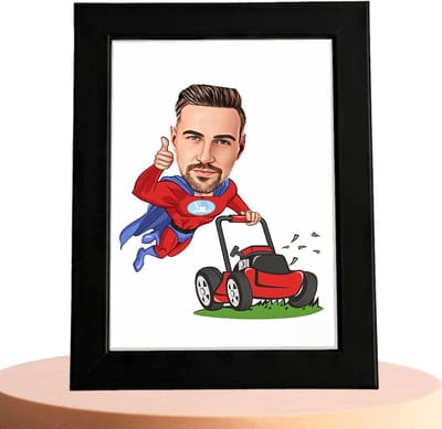 Grasmaaier Karikatuur Man - Karikatuur met Jouw Foto - Cadeau - Verjaardag - Kerst - Kado - Valentijn - Gepersonaliseerd Cadeau