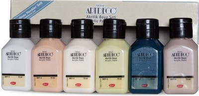 Artdeco Acrylverfset - 6 Scandinavische kleuren x 75 ml, elegante, meerkleurige set voor kunstenaars, knutselaars en hobbyisten , Glasverf, houtverf, keramiekverf, DIY Projecten
