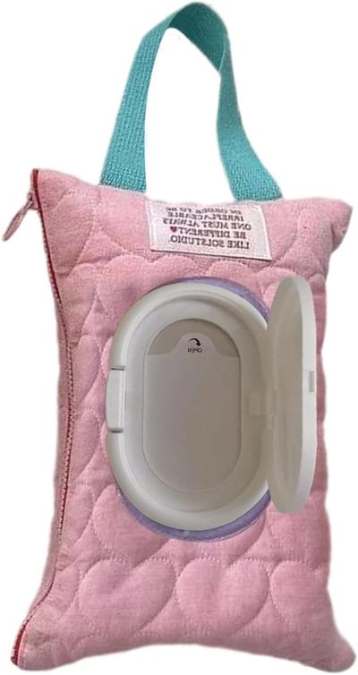 Luierdoekhouder - Natte tissuehouder - Reizen met baby - Zacht quiltontwerp - 23 x 17 cm - Roze
