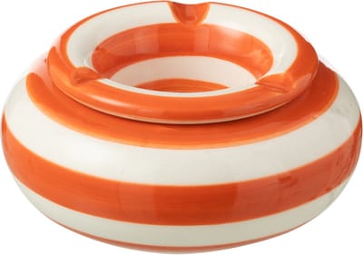 J-Line asbak Granada Stripes - keramiek - wit/oranje - small