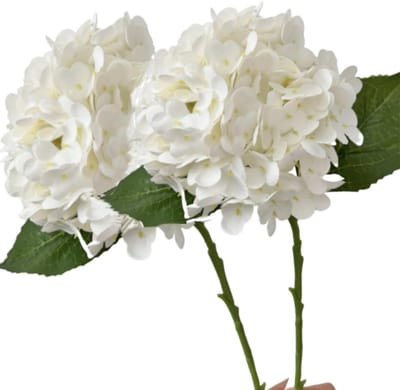 Kunstmatige Hortensia Bloemen, 2 Stuks Lange Stelen Realistische Zijde Bloemen, 60cm Grote Nepproducten voor Thuis, Bruiloft en Tafelcentra Decoratie (Wit)
