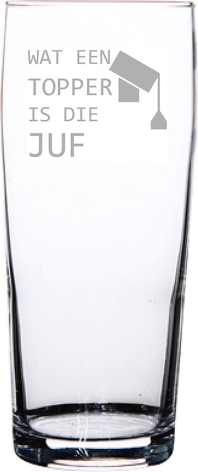 Gegraveerde bierfluitje 19cl Wat een topper is die juf