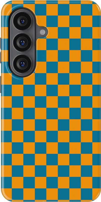 Design Hoesje Samsung Galaxy S26 | Geschikt Voor Mag | Tiny Squares Checkered Print | Backcover Samsung Galaxy S26 Petrol Pop