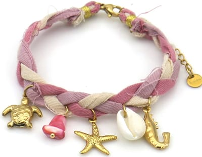 Armband - koord - RVS bedels - 16-21 cm - roze