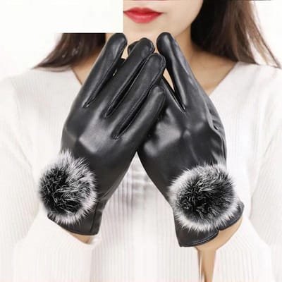 Gants en Cuir Dames Hiver Coréen Mignon Épaississement Chaleur Cyclisme Moto Extérieur Équitation Écran Tactile Gants en Coton gray