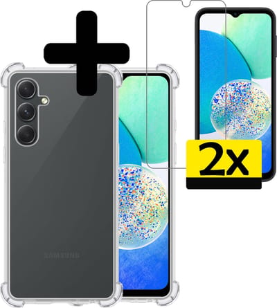Hoesje - Met Screenprotector - 2 Stuks - Geschikt voor Samsung Galaxy A14 - Sterk & Shockproof - Siliconen Case - Back Cover - Telefoon Hoes - Shock Proof - Telefoonhoesjes - Transparant