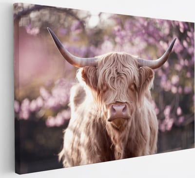 Saammp Canvas Schilderij - Schotse Hooglander Koeien met bevroren Hoorns - Winter - Landschap - Dieren - Natuur - 30x20 - Foto op canvas - Wanddecoratie - muurdecoratie Woonkamer - Slaapkamer decoratie - Canvas Print