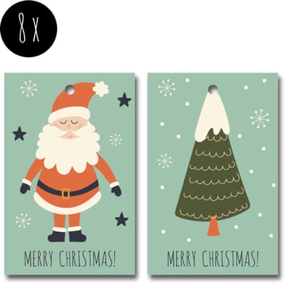 8x Kerst Labels / Kaartje van karton / Cadeaulabels / Label | MERRY CHRISTMAS | kerstman & kerstboom