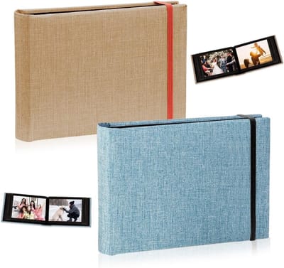 Fotoalbum met twee delen, 18,6 x 12,6 cm, jubileumalbum, trouwalbum, mini-album, doe-het-zelf-album, geschikt voor 100 foto's (geel en blauw).