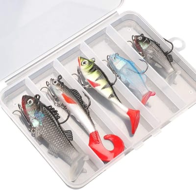Set van 5 Zachte Vissersaas voor Baars, Forel, Zalm en Snoek met Spinning en Siliconaas, Diverse Gewichten van 8g tot 16g