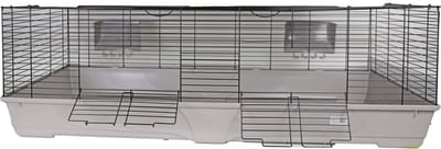 De Boon Konijnenkooi Bunny grijs/zwart opvouwbaar met hooiruif 160X76X52CM