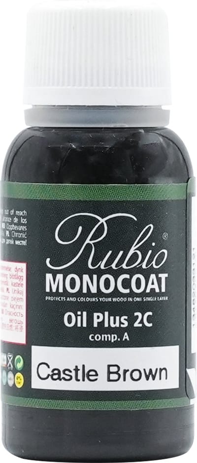 Rubio Monocoat Oil Plus 2C - Ecologische Houtolie in 1 Laag voor Binnenshuis - Castle Brown, sample 20 ml (0.8 m²)
