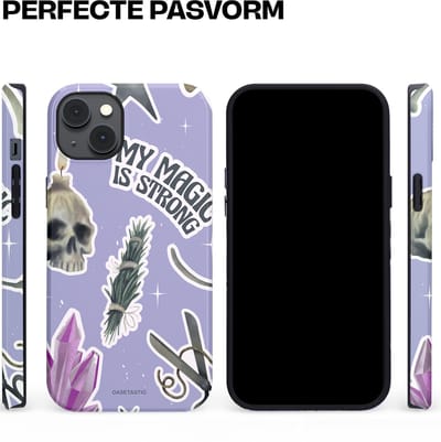 Casetastic hoesje geschikt voor Apple iPhone 14 Plus - MagSafe - Dubbellaagse bescherming - Lila Paarse Hekserij Strong Magic Sterren Collage - Fashion Case - Lila Lichtgrijs Wit