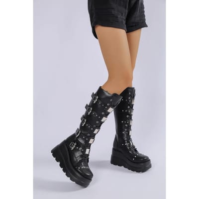 Dames Goth Platform Laarzen Mode Klinknagel Gesp Punk Sleehakken Hoge Hakken Dameslaarzen Feest Straat Cosplay Vrouw Gotische Schoenen 37 white
