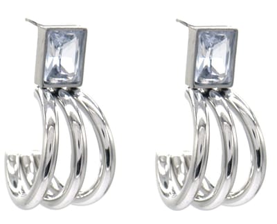 Oorbellen met Zirkonia - Oorhangers - RVS - 3 cm - Zilverkleurig Wit