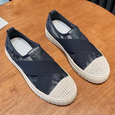 Lente en Zomer Ademende Gevlochten Schoenen met Ronde Neus Dames Schoenen met Lage Instap Platte Zool Zachte Zool Retro Stijl Alles-match 40