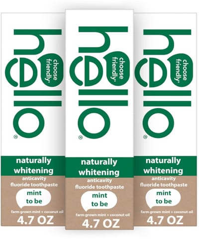 hello Naturally Whitening Fluoride Tandpasta 3-Pack (133g) – Natuurlijke Whitening met Kokosolie & Tea Tree Olie – Tegen Gaatjes & Slechte Adem – Mint