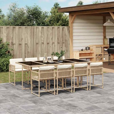 vidaXL - 9-delige - Tuinset - met - kussens - poly - rattan - beige