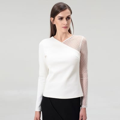 Asymmetrische lange mouwen in Jersey en Tule