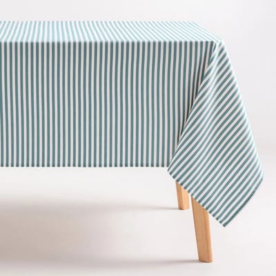 GAMUSI - Vlekbestendig Tafelkleed Katoen Polyester Streeppatroon Arenza - 160 x 100 cm - Zeewater - Tafellaken met Vlekwerende Coating - Landelijke Stijl