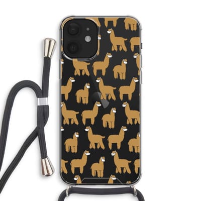 Case Company® - Hoesje met koord geschikt voor iPhone 12 hoesje met Koord - Alpacas - Telefoonhoesje met Zwart Koord - Bescherming aan alle Kanten en Over de Schermrand