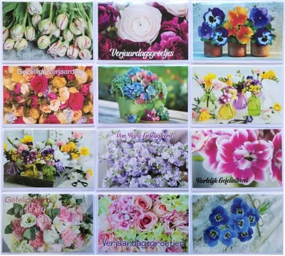 Verjaardag Wenskaarten - 12 Stuks - Bloemen - 12 x 17 cm - L-128