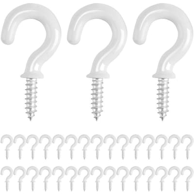 YAGXIG 30 Plafondhaken - Haken - 1-1/2 inch (ca. 3,8 cm) - Schroefhaken - Multifunctionele haken - Wandhaken - Garagehaken - Windgonghaken - Geschikt voor binnen- en buitengebruik - Wit