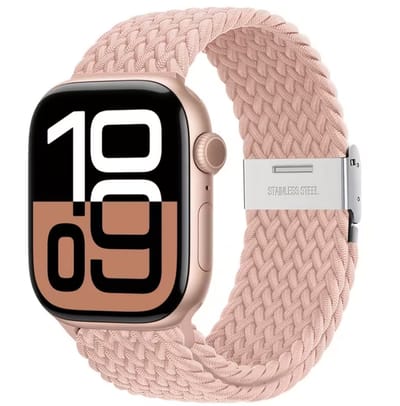 Licht beige nylon horlogebandje geschikt voor Apple Watch dames en heren 38 mm / 40 mm / 41 mm / 42 mm (serie 10 / 11), elastisch smartwatch bandje zonder gesp, gevlochten stretch vervangend horloge bandje
