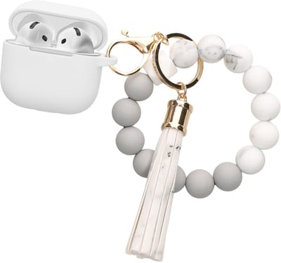 kwmobile Hoesje voor Apple Airpods 4 Case met Polsbandje – Siliconen Beschermhoes met Sleutelhanger – Hoofdtelefoonhoesje in wit / grijs