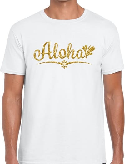 Aloha goud glitter hawaii t-shirt wit heren - heren shirt Aloha S