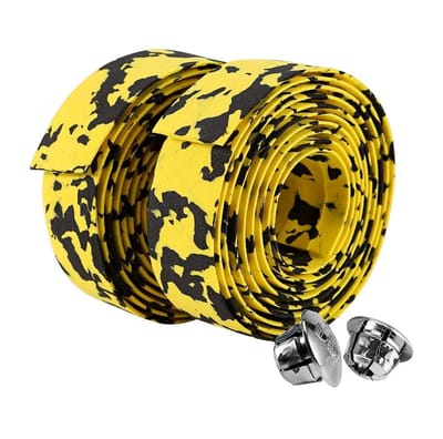Reflecterende Handvat Tape voor Fietsen, 2 Stuks Grip Wrap Tape met 2 Bar Plugs - Geel en Zwart voor Racefietsen en Mountainbikes