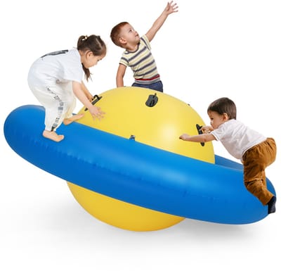 COSTWAY Opblaasbare koepelwip voor kinderen, 223 cm grote kinderwip om te rollen, kantelen, klimmen en springen met 6 geïntegreerde handgrepen, outdoor-wip voor kinderen vanaf 5 jaar