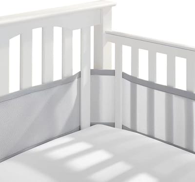 IL BAMBINI - Baby Bedomrander - Bedbumper - Hoofdbeschermer- omrander voor in ledikant - Set van 2 - 340x30cm & 160x30cm - Grijs Effen