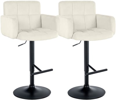 CLP Los Angeles Set barkrukken - Met armleuning - Met rugleuning - Verstelbaar - Velvet - Fluweel - zwart/creme