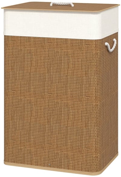 Merax Bamboe Wasmand Met Deksel - 72 Liter Wasbox Met Uitneembare Waszak - Wasverzamelaar Met Koordgrepen - Voor Wasruimte Slaapkamer En Badkamer - Bruin - 40 x 30 x 60 cm
