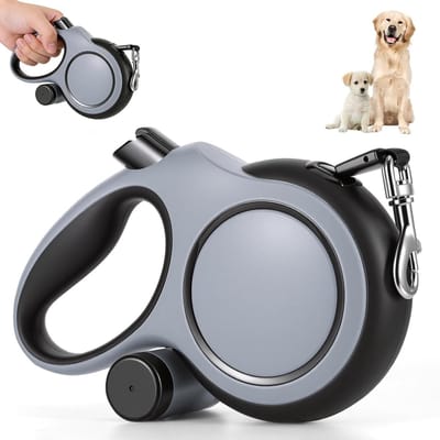 Verstelbare hondenriem, 8 m, 360 graden draaibaar, knoopvrije flexibele lijn voor grote honden tot 50 kg, met comfortabele handgreep en poepzakhouder voor wandelen en training