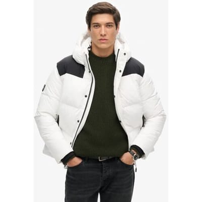 Superdry Box Gewatteerde Pufferjas met Capuchon Wit Grootte: M