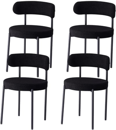 NaevaMi Eetkamerstoelen - Set van 4 - Scandinavische Stijl Eetkamerstoelen - Gestoffeerde Keukenstoelen - Eetkamerstoel Liv Teddy - Bouclé - 50x50x79cm - Zwart