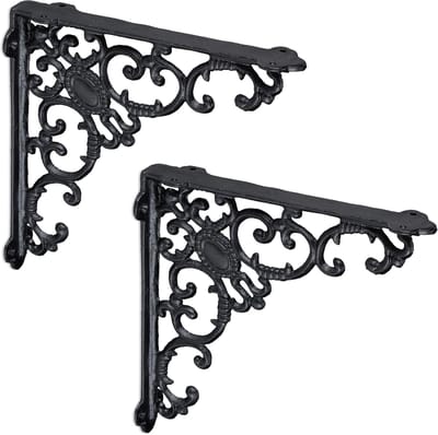 Famanu – Set van 2 antieke plankdragers van gietijzer, vintage stijl, zwart