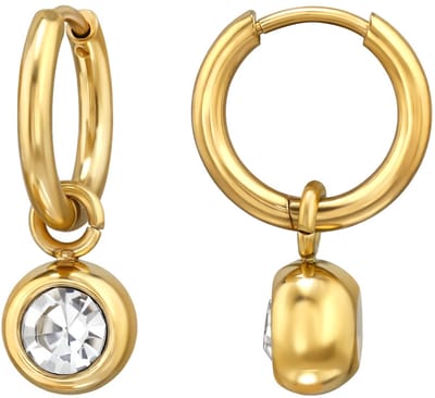 Joy Ibiza - bedel oorbellen - ronde bedel oorringen - klap scharnier sluiting - kristal - ear party boho - bohemian style - stainless steel - ip/pvd goldplated