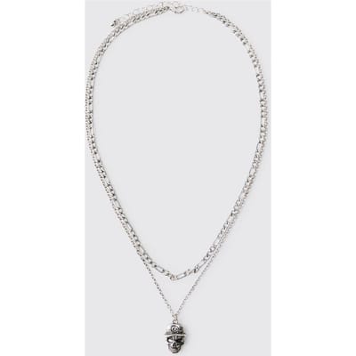 Zilveren Schedel Gelaagde Ketting | Silver