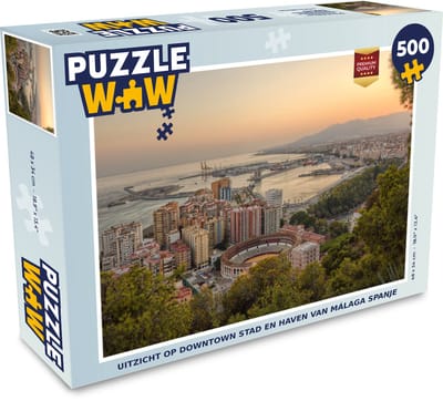 Puzzel Uitzicht op downtown stad en haven van Málaga Spanje - Legpuzzel - Puzzel 500 stukjes