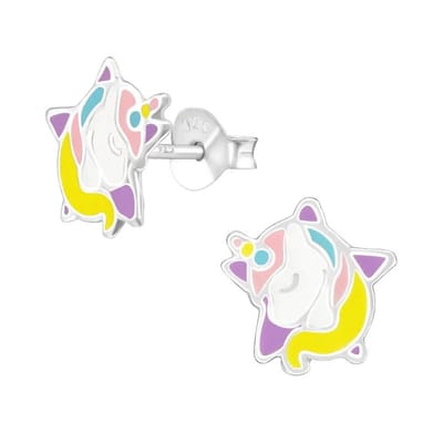 Aramat Jewels | Oorbellen | Zilveren Unicorn Oorbellen - Ster & Eenhoorn | | | |9mm | Zilver | Kinderen | Verkleurd niet