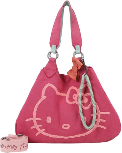 Fritzi aus Preußen Schoudertas Izzy Hello Kitty Head Flocked Canvas Pink Cat Roze
