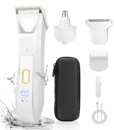 Bodygroomer mannen-3-in-1 baardtrimmer voor heren-bodygroomers-Inclusief neushaartrimmer-Smooth Shave Body Detailer - Lichtgewicht - Met reisslot - LED-scherm - IPX7 waterdicht-Inclusief opbergtas-wit