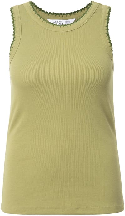 Studio Untold - Dames - Ribtop slim basic shape gekleurde bies - Moezelgroen - Maat 54+