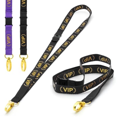 Dailygoods- Lanyard Luxe VIP - Veiligheidsafbreking - Metalen Clip - 1,5 cm Breedte - 51 cm Lengte - Gouden Tekst - Identiteitsband