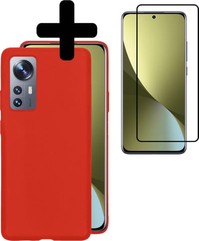 Hoesje - Met Screenprotector - Geschikt voor Xiaomi 12 - Sterk & Shockproof - Back Cover - Siliconen Case - Telefoon Hoes - Telefoonhoesjes - Rood